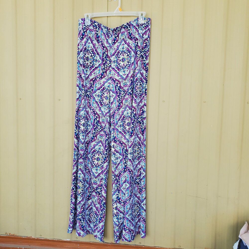 Chico's  US Size 1R Medium Floral Pull on Palazzo Pants Jersey  Stretch